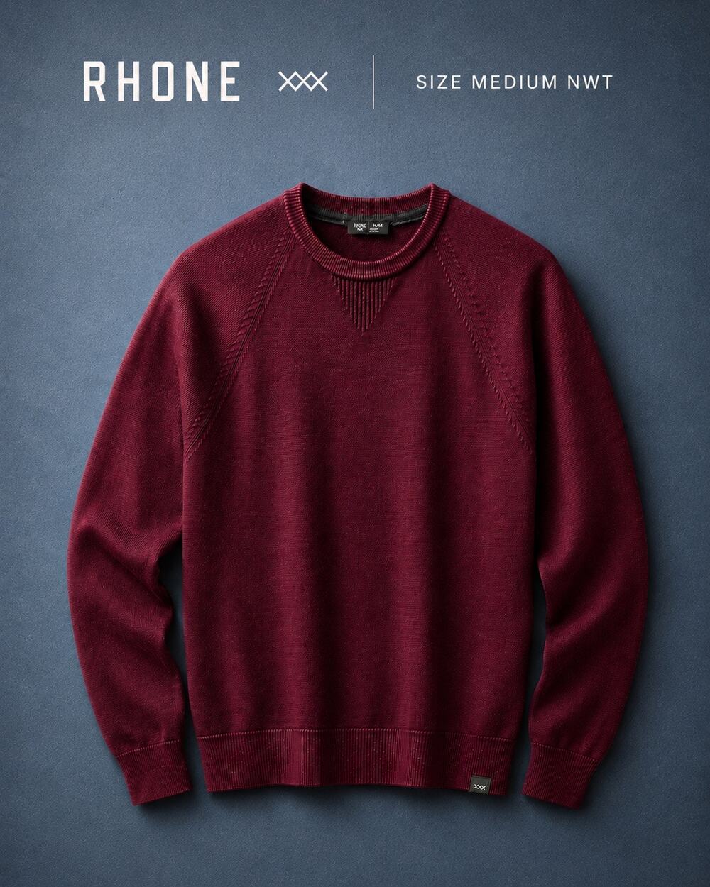 Rhone Dubliner Crewneck Sweater Medium Tawny Port NWT Raglan Cotton Blend